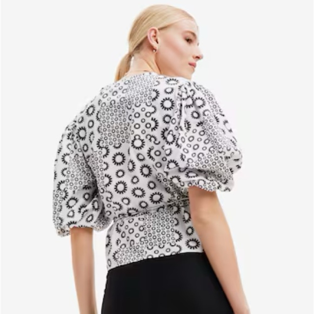 Euc Desigual Puff Sleeve Patchwork Wrap Blouse Top - image 3